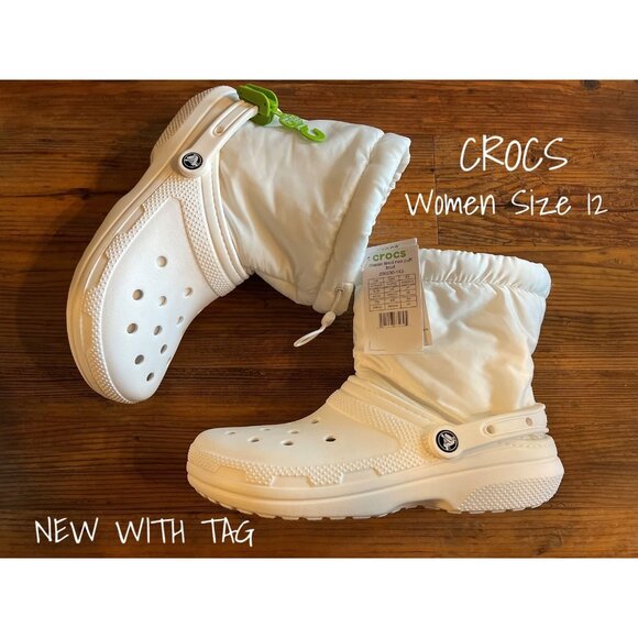 Crocs Puff Comfy Boots Classic Lined Neo White Women’s 12 Men’s 10 New with Tag - Picture 1 of 2